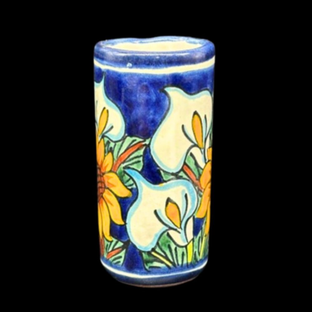 Vintage Mexican Talavera Pottery Hand Painted Sunflowers Tumblers Drink Set 2 - Picture 3 of 6